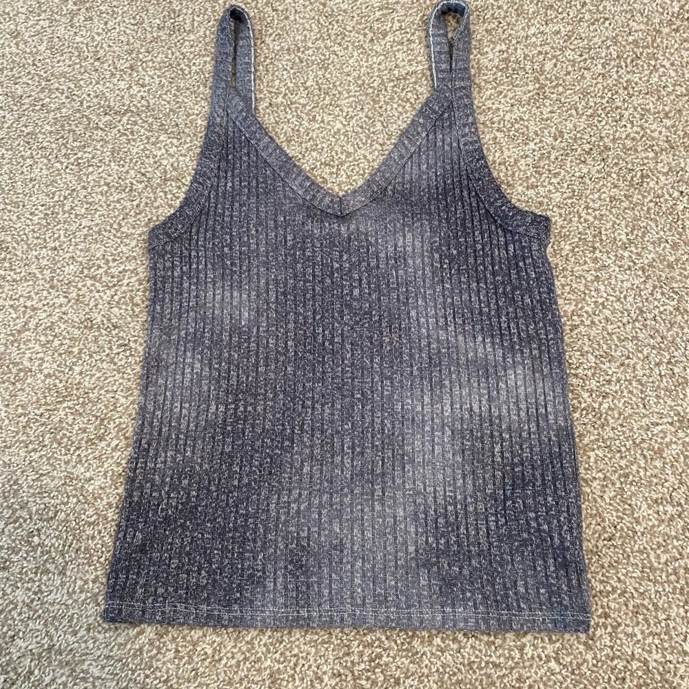 American Eagle Blue/Grey Ribbed V-Neck Tank Top